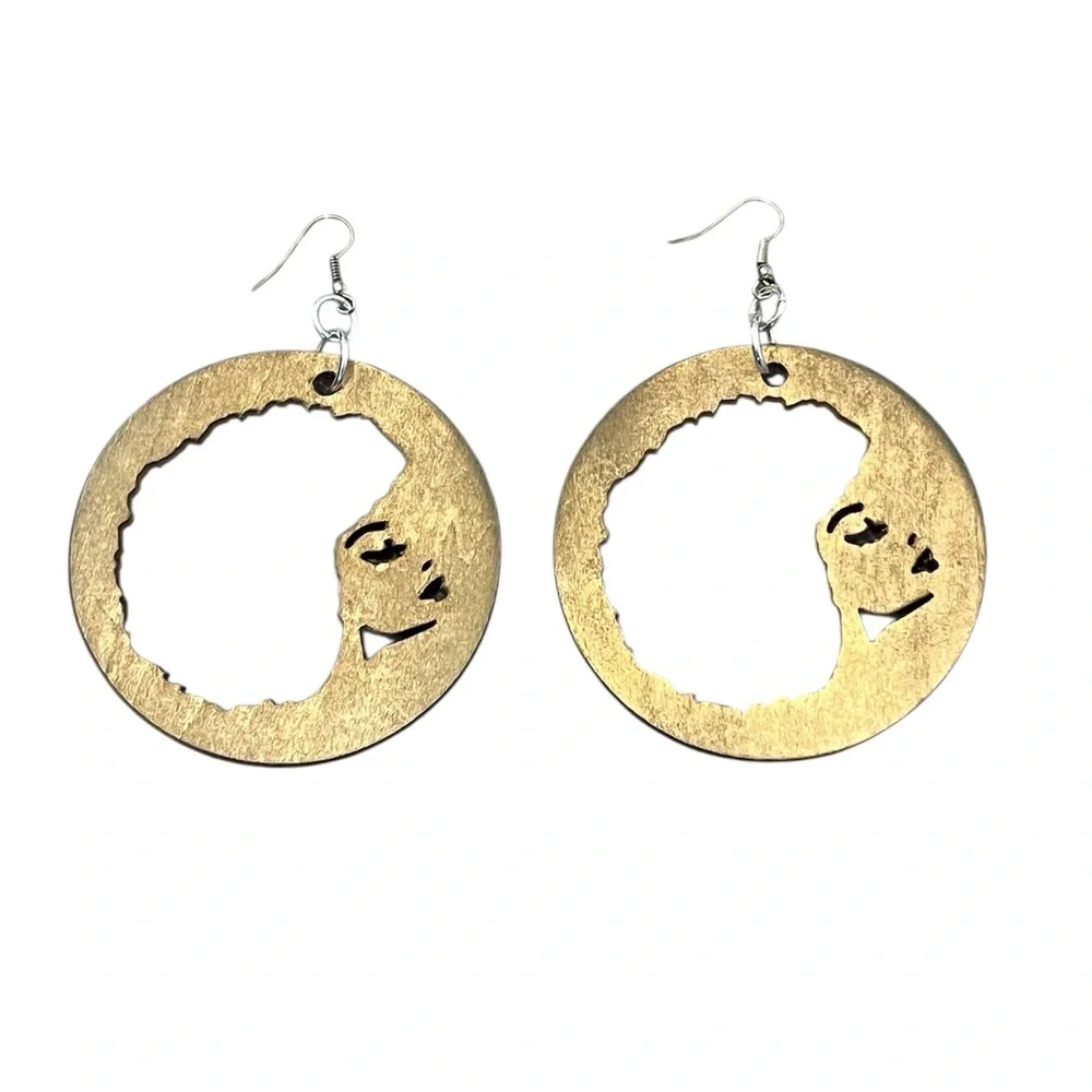 Unique Afro African Hair Wooden Earrings Set